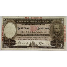 AUSTRALIA 1934 . TEN 10 SHILLINGS BANMKNOTE . RIDDLE/SHEEHAN